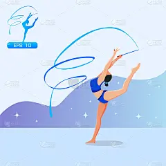 女孩练习艺术体操用丝带矢量表演。