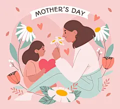 卡通手绘母亲节温馨感恩母女亲子插画节日活动宣传海报ai设计素材-淘宝网
