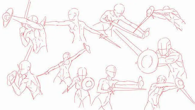 「推荐」武器攻击动作怎么画？挥砍、拔刀等多种攻击动态绘画素材-花瓣网