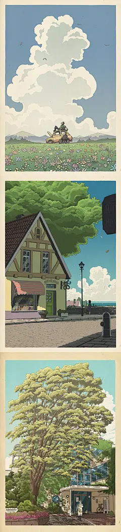 #电影君推荐# 宫崎骏动画电影艺术海报，每一张都美哭了！想把它们都挂在家里~ ​​​​