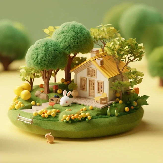 Midjourney/AI花园小屋微缩场...