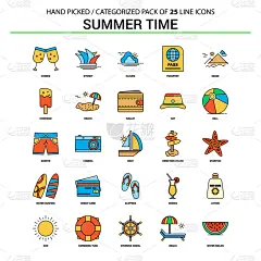 商务,夏天,图标集,平坦的,成一排,饮料,游泳圈,悉尼,直的