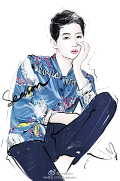 #jjseason插画# #时尚##season插画# ---#太阳的后裔##宋钟基#身着Louis Vuitton 2016春夏系列丝质印花上衣 登上韩国版芭莎五月号封面 O2016你最爱的封面男神