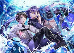 来一组二次元小清新风格蓝色系人物原画#游戏原画# #动漫原画# #人物原画# #原画设计#