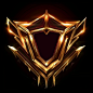 The golden logo of League of Legends, with an empty text border in front, conveys luxury or high quality in its overall design. It includes elements such as sharp edges around the shape, as well as bright golden lighting effects, high resolution, high qua