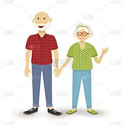 老两口爷爷奶奶开心平插画