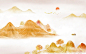 手绘新中式金色山水插画海报背景水墨