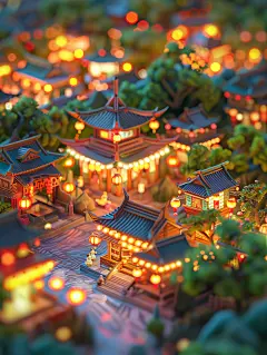 数字艺术图元宵节小镇背景素材图