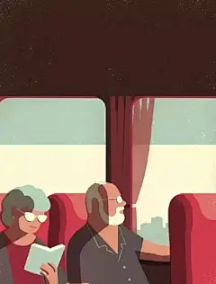 意大利插画师Davide Bonazzi系列插画“Day Trippers”，描绘一对老年夫妇一起探索城市美丽瞬间的细节，平淡而充满温暖插画 ​​​​