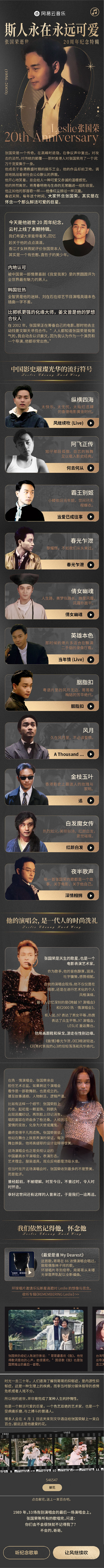 张国荣逝世20周年纪念特辑：斯人永在永远...