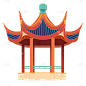 凉亭元素创意贴纸-扁平