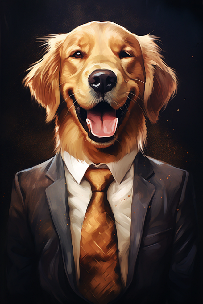 狗动物西装企业形象插画图片