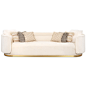 Santorini Sofa in Velvet : Introducing the Santorini Sofa in Velvet. This artistic sofa is defined by smooth curves, clean lines, and a high curving arm and backrest. A touch of natural beauty is delivered in a 2" brushed brass toe kick. Truly a sofa