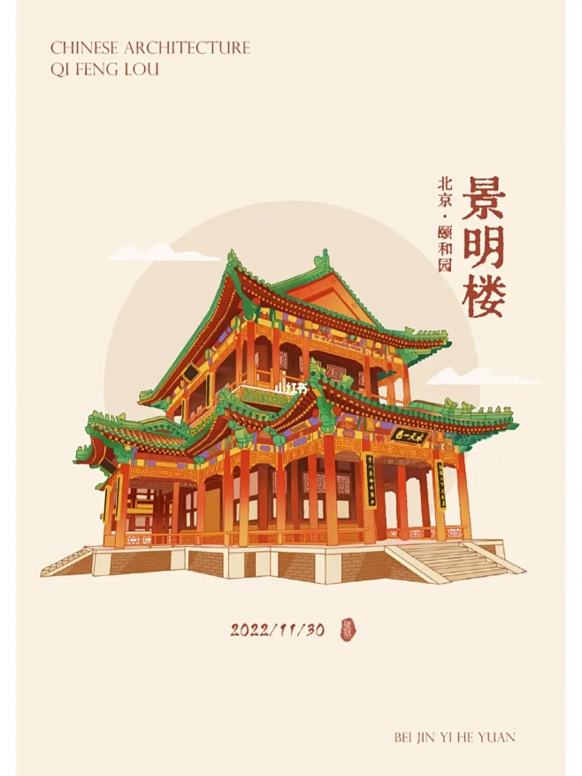 古建筑插画/景明楼