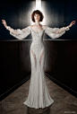 galia lahav spring 2018 bridal long bishop sleeves off the shoulder sweetheart neckline heavily embellished bodice vintage fit and flare wedding dress sweep train (thelma) mv@北坤人素材