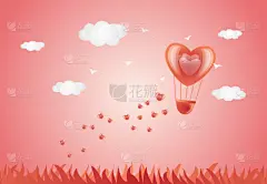 贺卡,情人节卡,热气球,天空,白昼,心型,粉色,云景,两个物体,背景分离