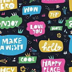 文字,四方连续纹样,对话气泡框,单词,纺织品,云,壁纸,樱桃,现代,春天