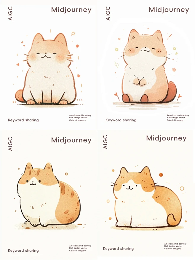 咒语分享✨猫咪涂鸦简笔画扁平风AIGC