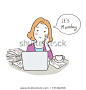 Draw vector illustration character business woman bored from work on Monday.Doodle cartoon style.