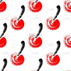 无缝图案与墨樱桃设计。日本风格。墨水绘制的浆果点缀孤立在白色的背景。枯燥乏味的纹理。向量的壁纸。