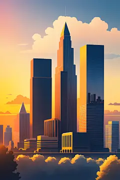 城镇市区建筑城市剪影扁平插画图片