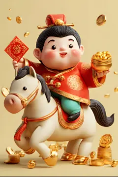 骑马财神爷马年模型元素
