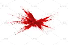 白色背景上的红色粉末爆炸。彩色的云。色彩斑斓的粉尘爆炸。油漆胡里节。