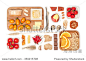 still life with allergy food on white background top view