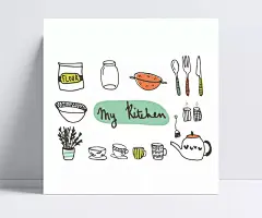卡通简笔画手绘厨房用品|厨房,卡通,卡通手绘,简笔,手绘卡通人物,简笔手绘,手绘卡通背景,手绘卡通图,手绘卡通树,手绘卡通小孩,装饰图案,刀叉,茶壶,茶杯,玻璃瓶,盆栽