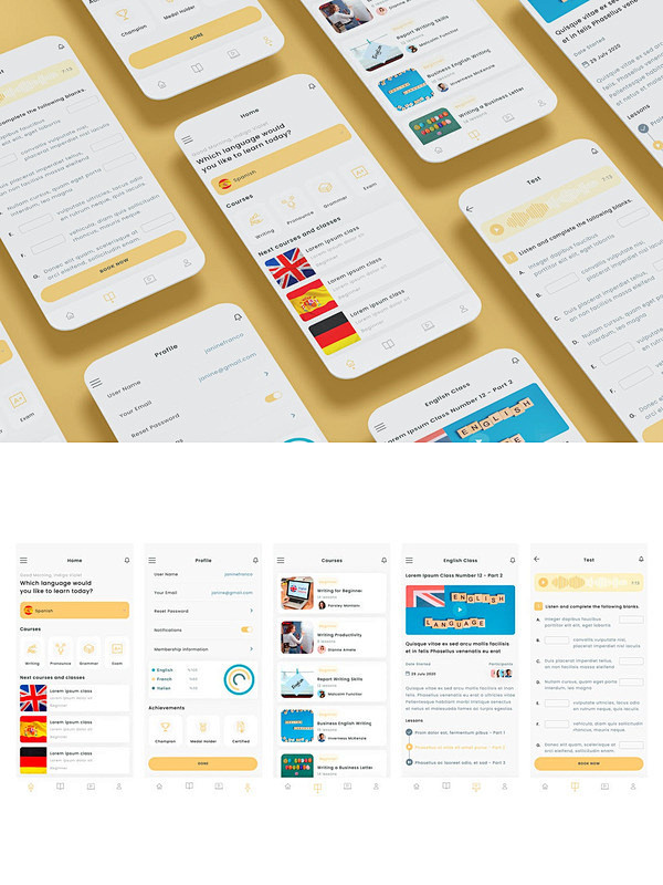 语言学习和在线英语课程应用APP UI ...