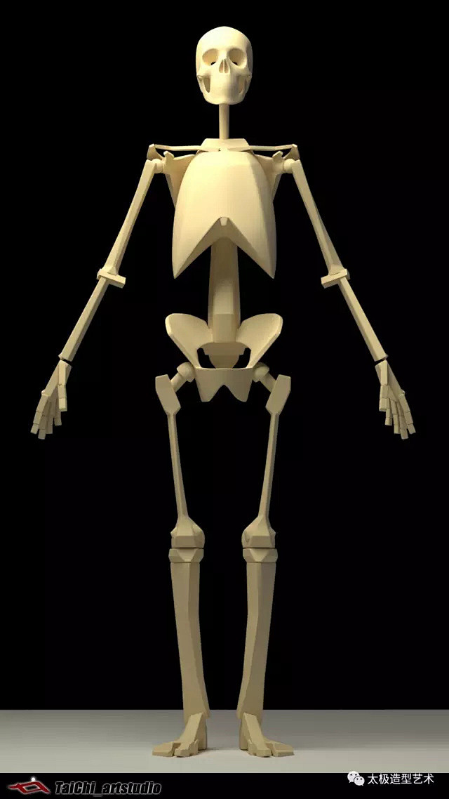 3d成人男性全身骨骼参考图（八头身）