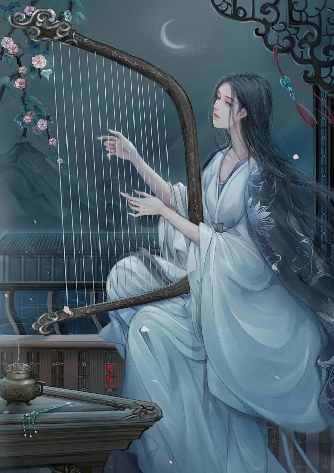 箜篌引_哗哗huahua哗哗__插画师作品_涂鸦王国gracg.com-花瓣网
