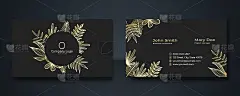 豪华黄金高级名片设计。抽象极简主义海报集合与黑色背景上的金色线条。花的背景。理想的传单，封面，名片