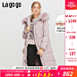 Lagogo2019冬季新款连帽中长款拉链粉红色羽绒服女ICYY33XC88-tmall.com天猫