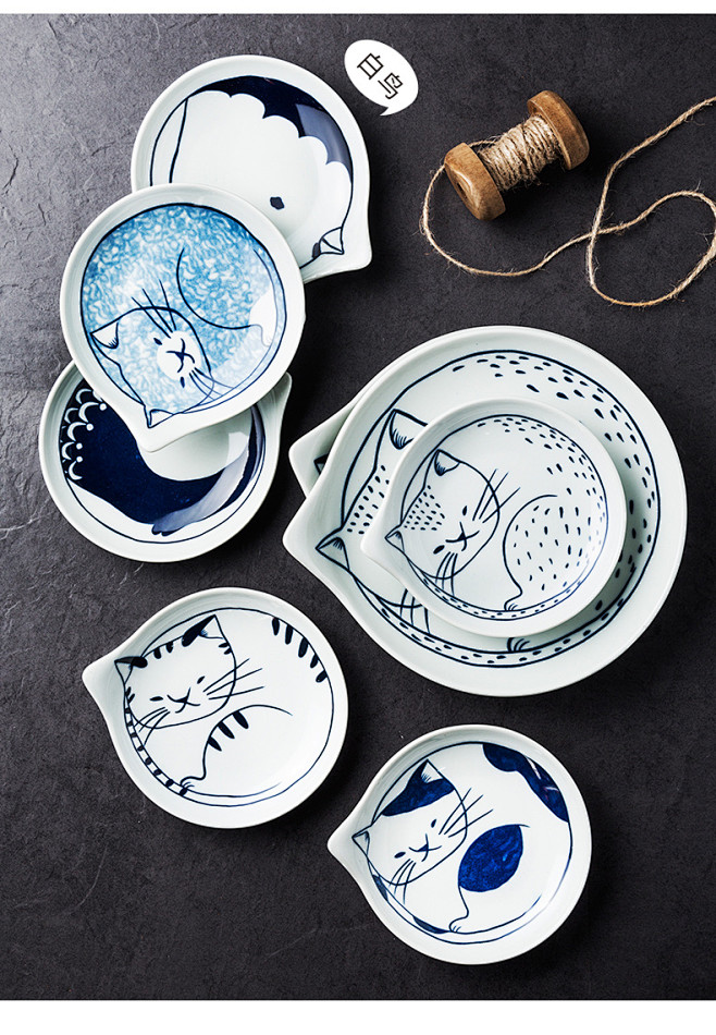 瓷彩美 日式卡通陶瓷餐具创意可爱猫咪盘子...