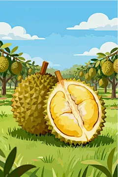 手绘水果榴莲插画