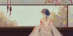 唯美古风少女背影手绘插画海报.psd