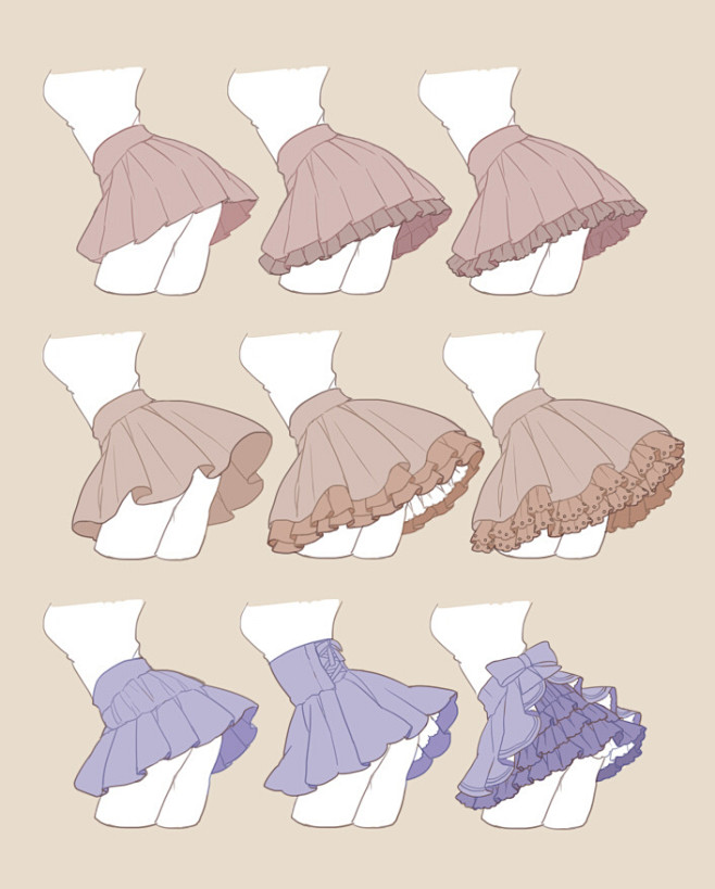 【绘画教程】各种裙摆样式参考（ by な...