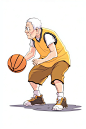 打篮球卡通老年人退休娱乐生活插画图片