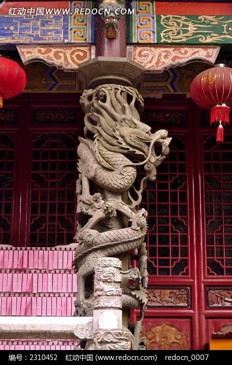 [龙柱立体石雕]-花瓣网