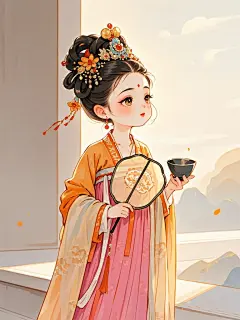 古风Q版卡通漫画贵妃喝茶 (3)