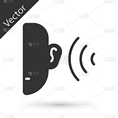 灰色耳朵听声音信号图标隔离在白色背景。耳朵的听力。向量