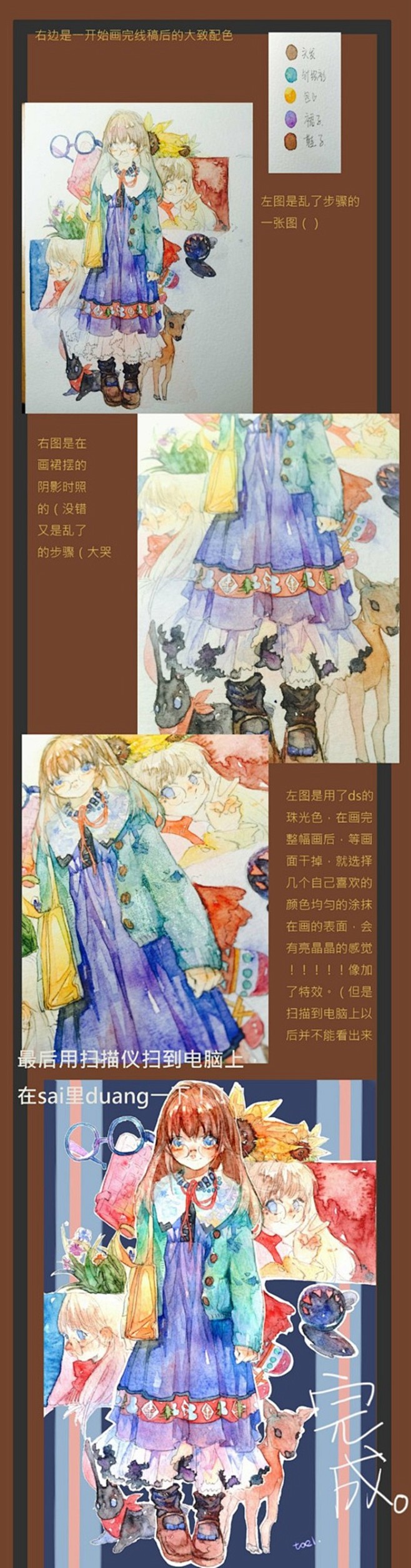 一套完整的水彩画线稿上色教程分享 | A...