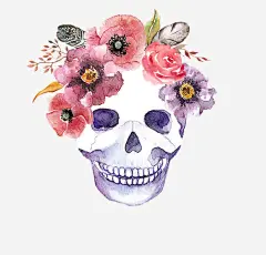 水彩戴花环的骷髅头高清素材 戴花环 手绘 水彩 绘画 骷髅头 免抠png 设计图片 免费下载