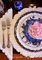 StoneGable: BLUE WILLOW AND PINK PEONIES TABLESCAPE