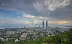 厦门,都市风景,福建省,天空,客船,水平画幅,绿色,山,岩石,无人