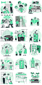 绿色系 扁平插画 办公教育邮件友谊工作生活职场家庭-插画-插画图形素材-酷图网