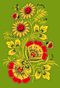 Folk Khokhloma painting from Russia. A floral pattern in green, yellow, red and black colours. #art #folk #painting #Russian