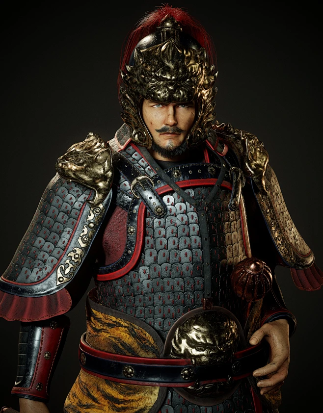 中国古代唐朝武将盔甲+金瓜锤-花瓣网