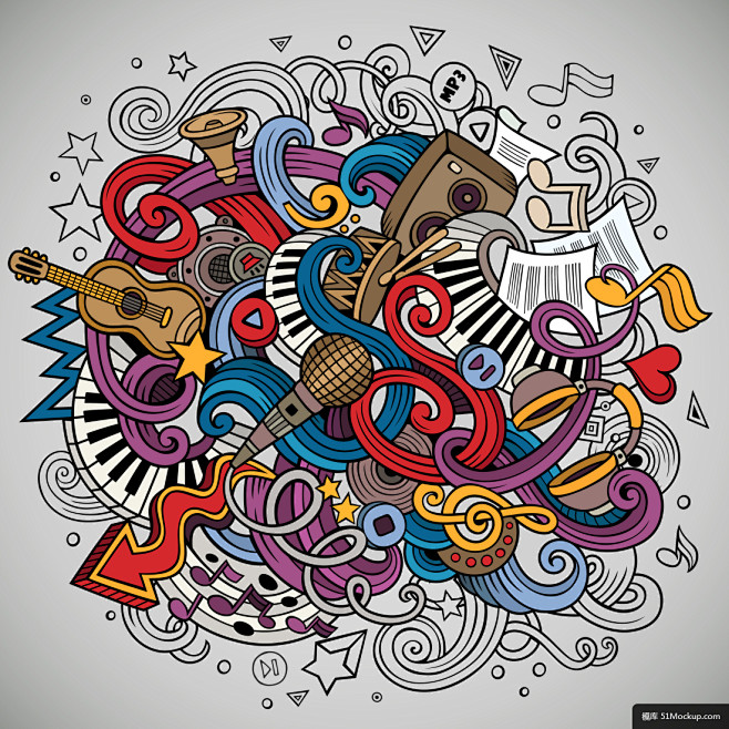 彩色 抽象 涂鸦 背景音乐 音乐元素 海...